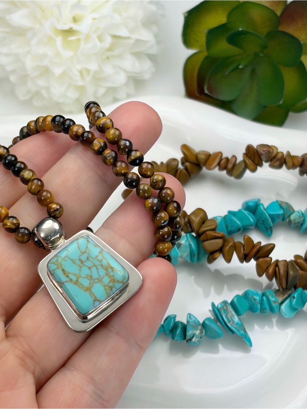 Vintage Sterling Silver 925 Turquoise Howlite Mexico Pendant Jewelry Set Lot